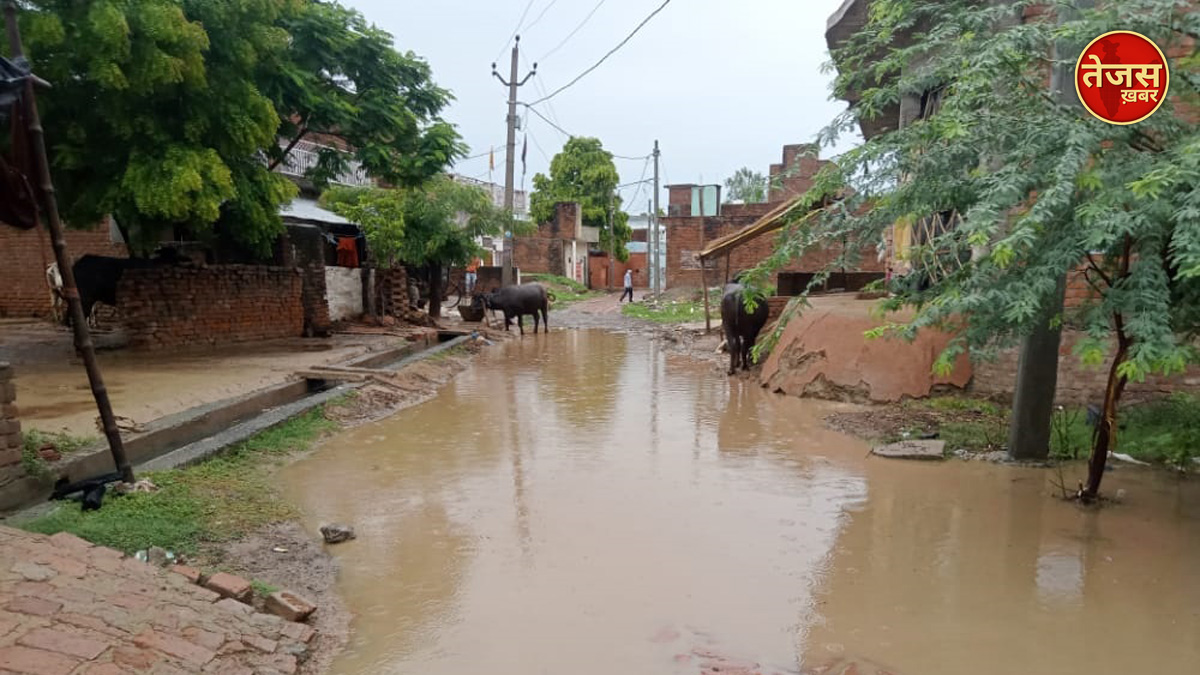 बारिश से कस्बे की सड़कें हुई जलमग्न