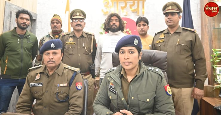 औरैया पुलिस ने मुठभेड़ के दौरान अभियुक्त को चोरी की मोटर साइकिल के साथ किया गिरफ्तार